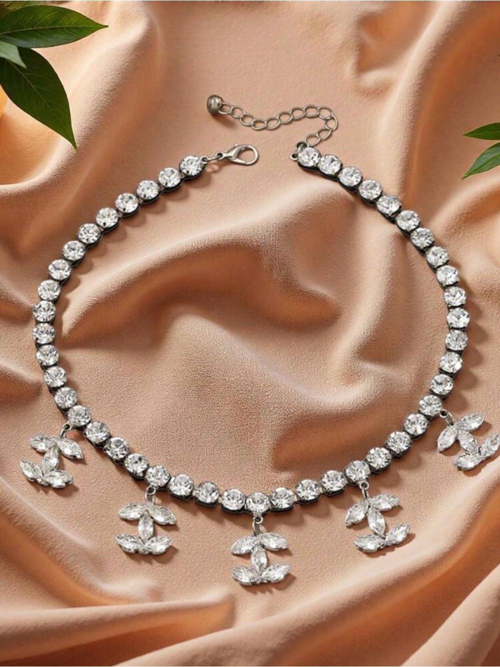 Crystal Charm Silver Choker Necklace - Women's Jewelry - Picture 3 of 4
